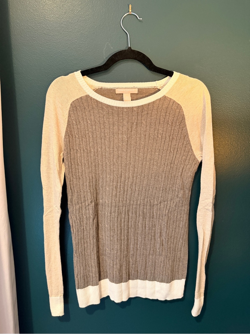 Banana Republic Taupe and Cream Raglan Ribbed Long-Sleeve Top